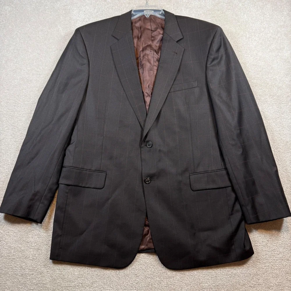 Jos. A. Bank Suit Mens 44LG Dark Brown Windowpane 100% Wool Signature Collection